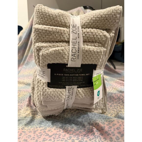 Rachel Zoe 6-Piece 100% Cotton Towel Set Neutral Beige BNWT - Picture 3 of 4